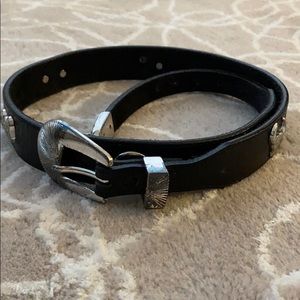 Black leather western belt with animals